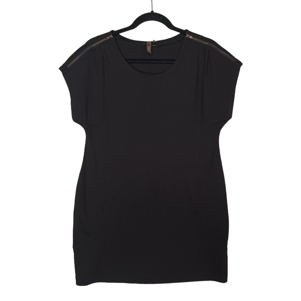 THYME Zipper Detail Black Stretchy Bodycon Mini Dress Large